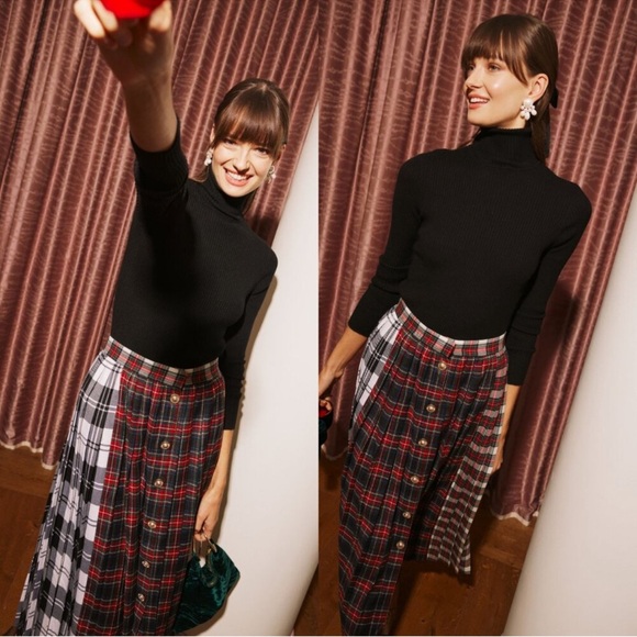Hunter Bell Harlan Midi Skirt Mixed Plaid - Picture 2 of 10